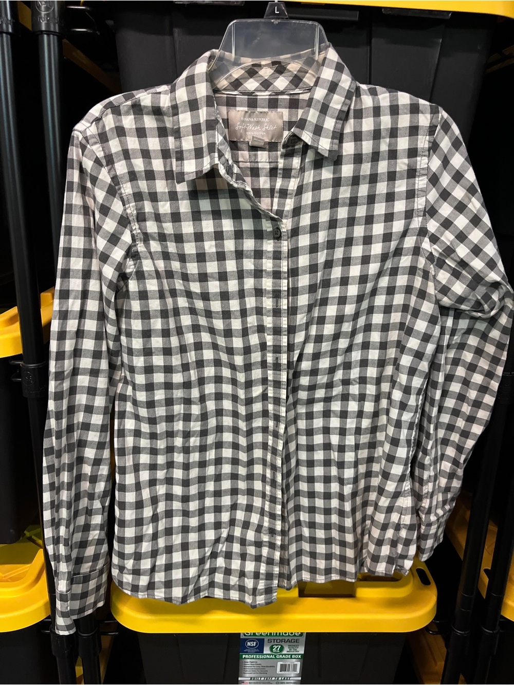 Banana Republic Gray and White Gingham Shirt
